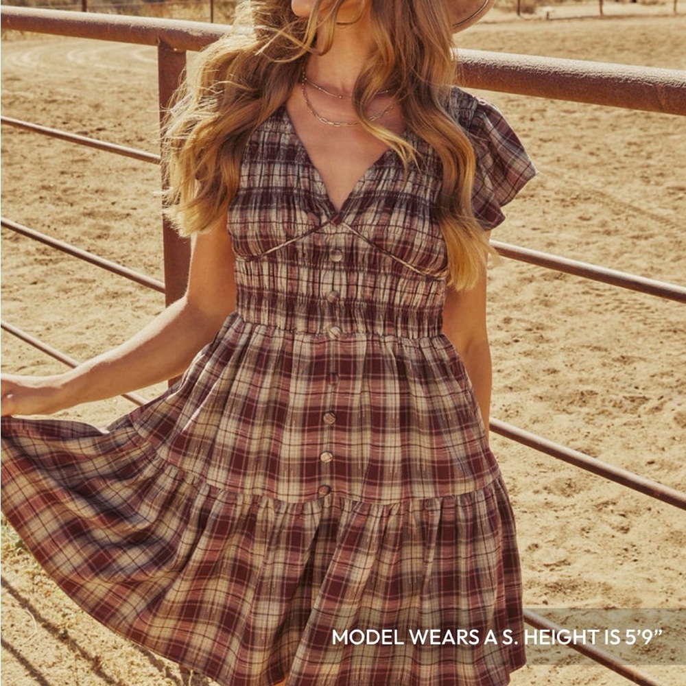 Vici Women’s plaid brown dress Large